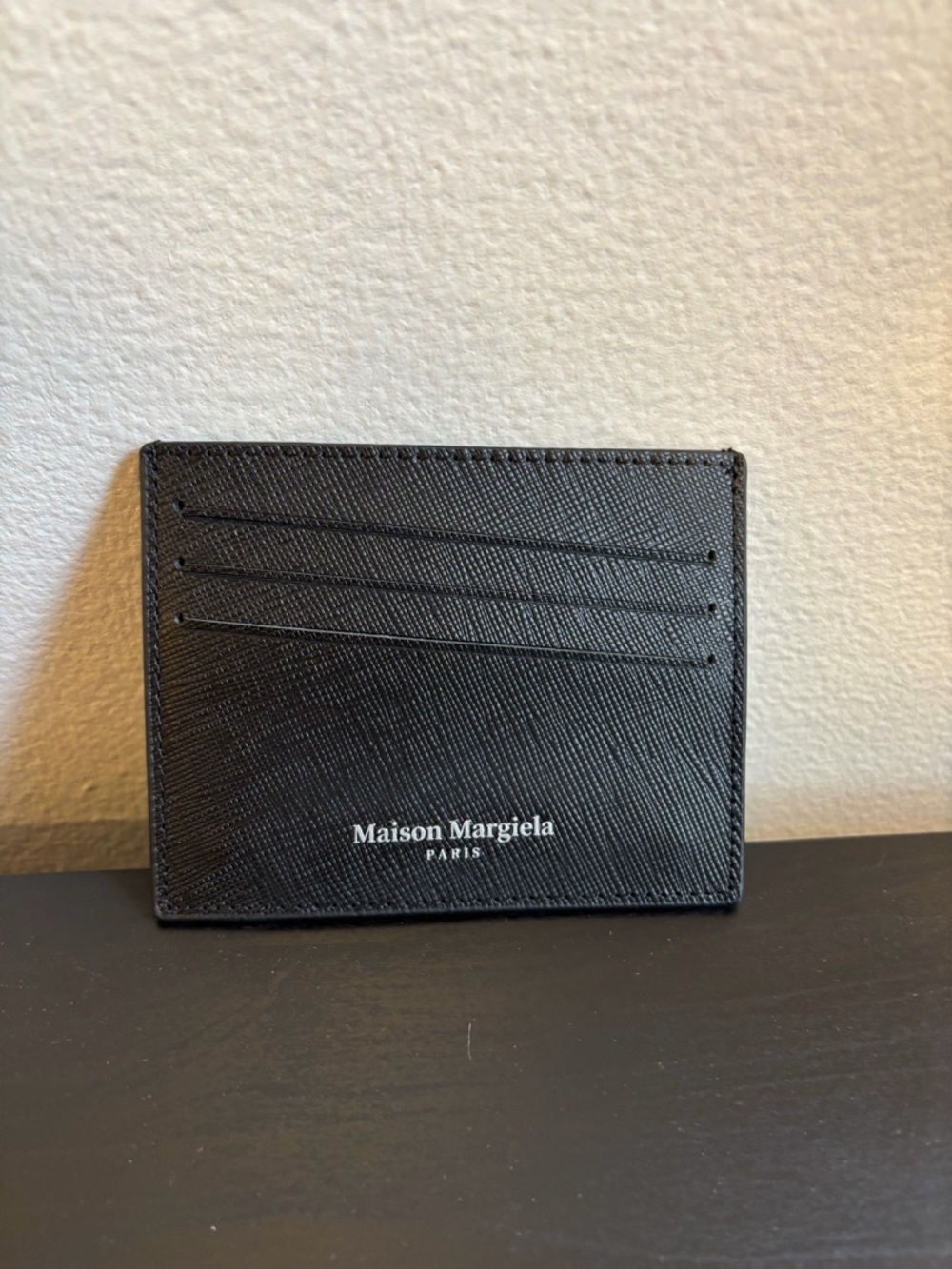 Maison margiela black leather cardholder holds 4 cards
